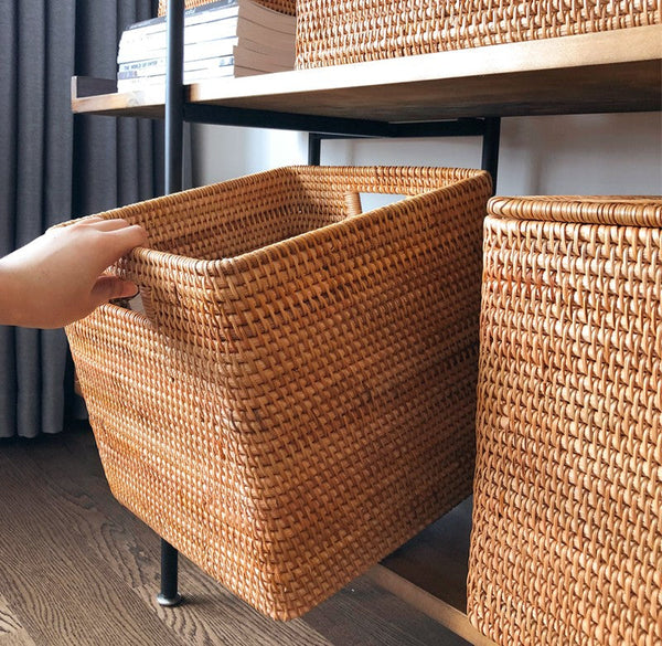 Oversized Rattan Storage Basket, Extra Large Rectangular Storage Basket for Clothes, Storage Baskets for Bathroom, Bedroom Storage Baskets-Silvia Home Craft