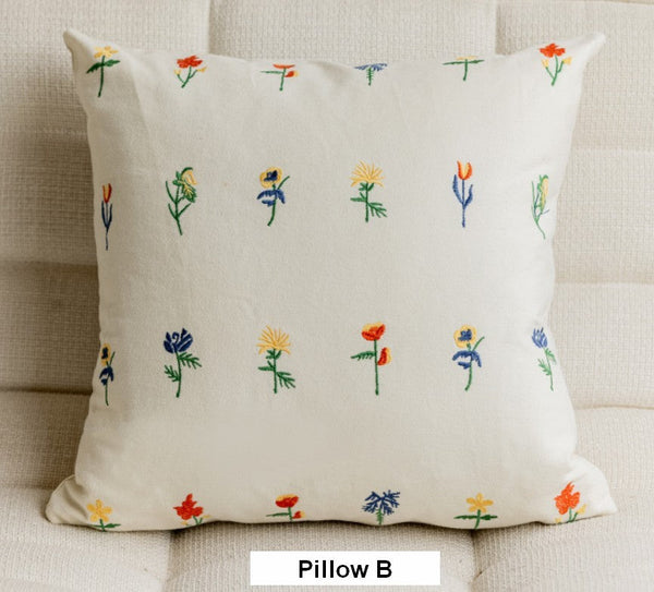 Decorative Pillows for Couch, Farmhouse Decorative Pillows for Sofa, Embroider Flower Cotton Pillow Covers, Spring Flower Decorative Pillows for Bedroom-Silvia Home Craft