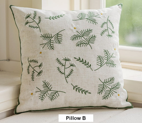 Decorative Pillows for Sofa, Farmhouse Decorative Pillows for Couch, Embroider Flower Cotton Pillow Covers, Spring Flower Decorative Pillows for Bedroom-Silvia Home Craft