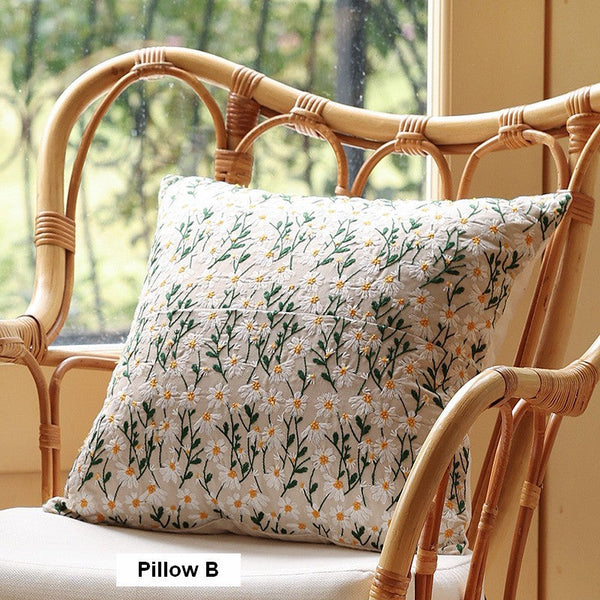 Decorative Pillows for Couch, Farmhouse Decorative Pillows for Sofa, Embroider Flower Cotton Pillow Covers, Spring Flower Decorative Pillows for Bedroom-Silvia Home Craft