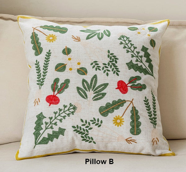 Spring Flower Decorative Throw Pillows, Decorative Pillows for Couch, Farmhouse Sofa Decorative Pillows, Embroider Flower Cotton Pillow Covers-Silvia Home Craft