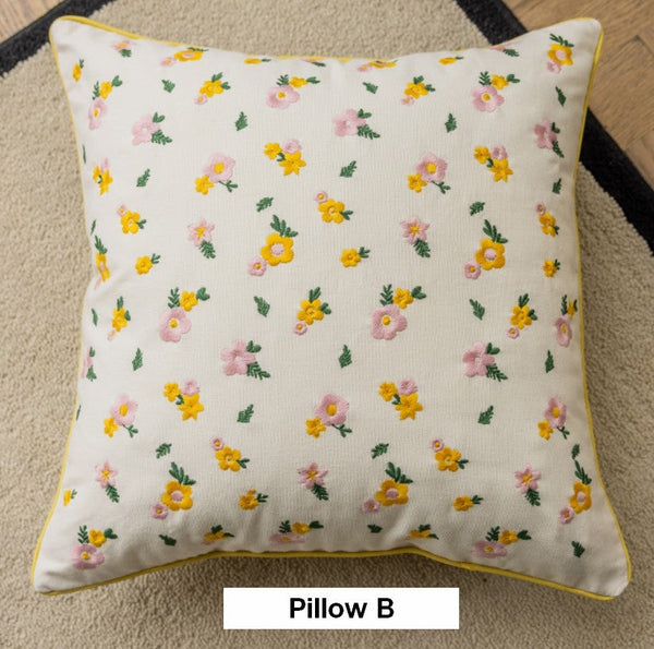 Spring Flower Decorative Pillows for Dining Room, Embroider Flower Cotton Pillow Covers, Decorative Pillows for Sofa, Farmhouse Decorative Pillows for Couch-Silvia Home Craft