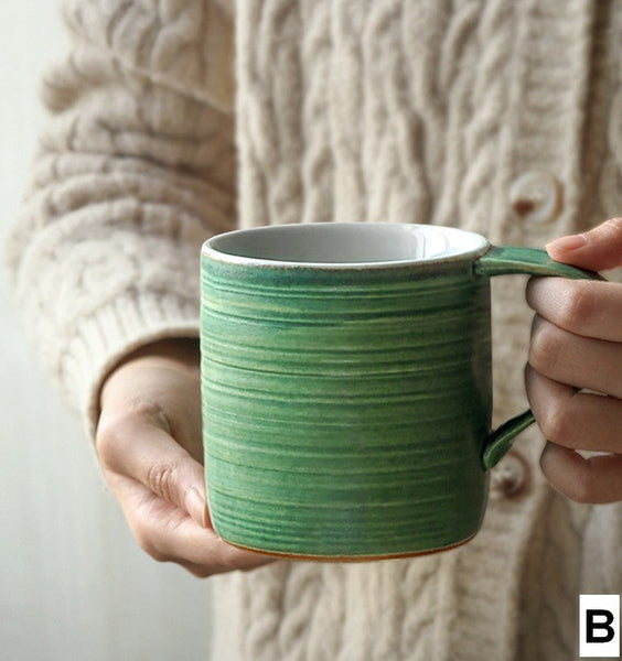 Blue Green Black Ceramic Coffee Mugs, Creative Handmade Coffee Mugs, Large Modern Handmade Pottery Coffee Cup, Large Capacity Coffee Mugs-Silvia Home Craft