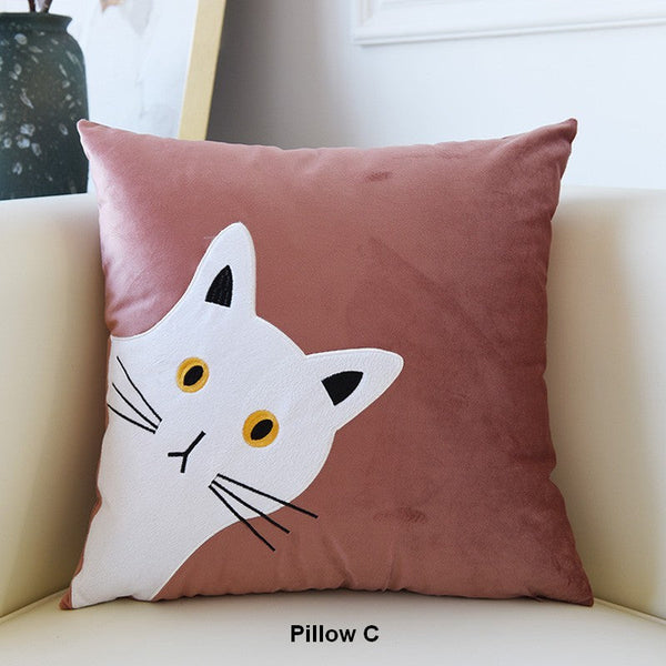 Lovely Cat Pillow Covers for Kid's Room, Modern Sofa Decorative Pillows, Cat Decorative Throw Pillows for Couch, Modern Decorative Throw Pillows-Silvia Home Craft