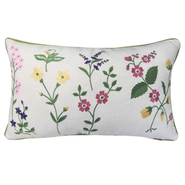 Farmhouse Sofa Decorative Pillows, Embroider Flower Cotton Pillow Covers, Spring Flower Decorative Throw Pillows, Flower Decorative Throw Pillows for Couch-Silvia Home Craft