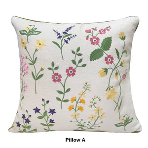 Farmhouse Sofa Decorative Pillows, Embroider Flower Cotton Pillow Covers, Spring Flower Decorative Throw Pillows, Flower Decorative Throw Pillows for Couch-Silvia Home Craft