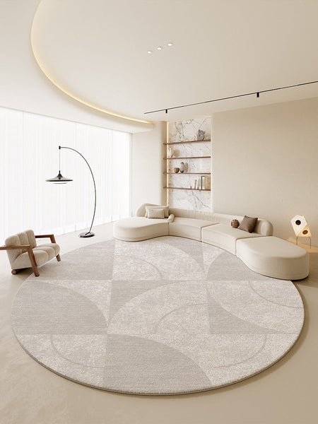 Circular Modern Rugs for Living Room, Grey Round Rugs for Bedroom, Round Carpets under Coffee Table, Contemporary Round Rugs for Dining Room-Silvia Home Craft