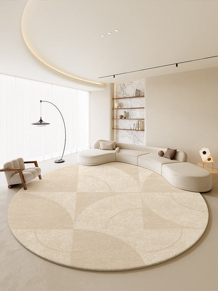 Contemporary Modern Rugs for Bedroom, Abstract Geometric Round Rugs under Sofa, Cream Color Rugs under Coffee Table, Dining Room Modern Rugs-Silvia Home Craft