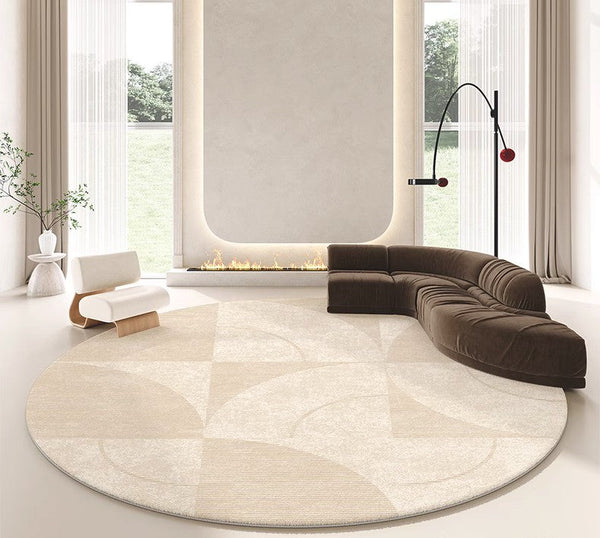 Contemporary Modern Rugs for Bedroom, Abstract Geometric Round Rugs under Sofa, Cream Color Rugs under Coffee Table, Dining Room Modern Rugs-Silvia Home Craft