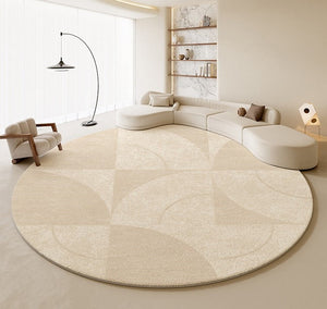 Contemporary Modern Rugs for Bedroom, Abstract Geometric Round Rugs under Sofa, Cream Color Rugs under Coffee Table, Dining Room Modern Rugs-Silvia Home Craft