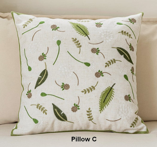 Spring Flower Decorative Throw Pillows, Decorative Pillows for Couch, Farmhouse Sofa Decorative Pillows, Embroider Flower Cotton Pillow Covers-Silvia Home Craft