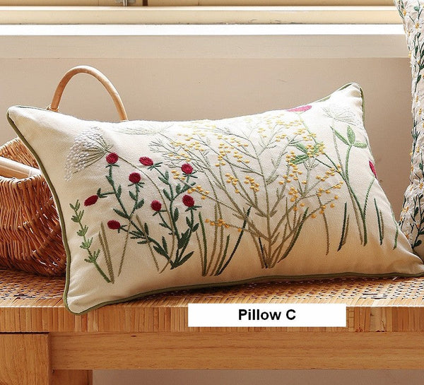 Decorative Pillows for Couch, Farmhouse Decorative Pillows for Sofa, Embroider Flower Cotton Pillow Covers, Spring Flower Decorative Pillows for Bedroom-Silvia Home Craft