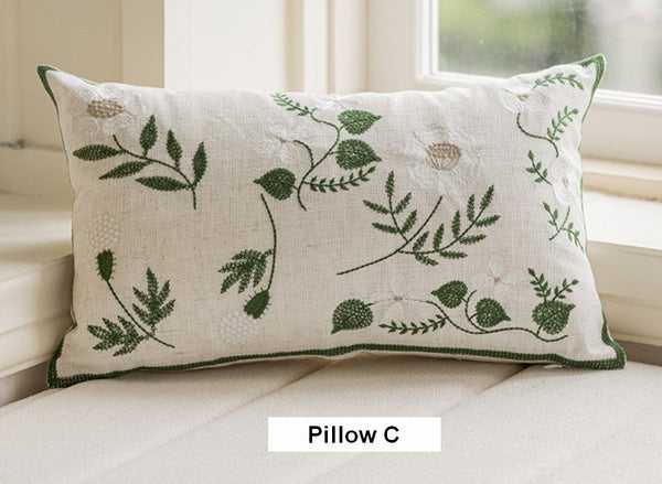 Decorative Pillows for Sofa, Farmhouse Decorative Pillows for Couch, Embroider Flower Cotton Pillow Covers, Spring Flower Decorative Pillows for Bedroom-Silvia Home Craft