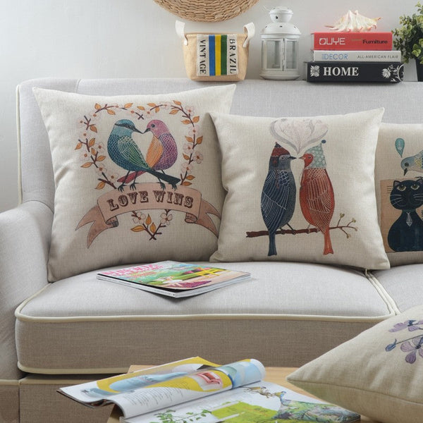 Simple Decorative Pillow Covers, Decorative Sofa Pillows for Living Room, Love Birds Throw Pillows for Couch, Singing Birds Decorative Throw Pillows-Silvia Home Craft