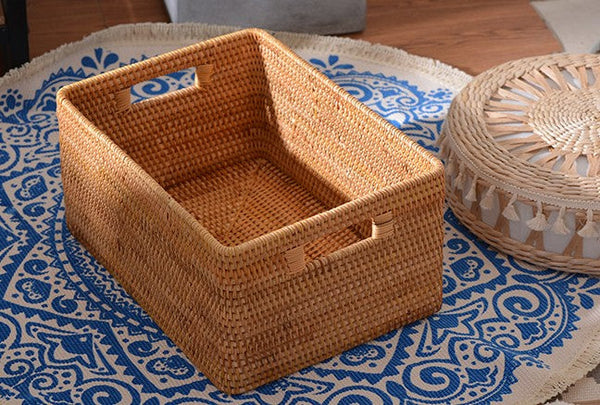 Woven Rattan Storage Baskets for Bedroom, Storage Basket for Shelves, Large Rectangular Storage Baskets for Clothes, Storage Baskets for Kitchen-Silvia Home Craft