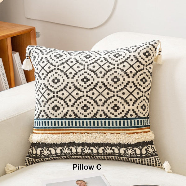 Modern Square Pillows for Couch, Contemporary Pillow Covers, Oriental Decorative Throw Pillows for Bedroom, Bohemian Decorative Sofa Pillows-Silvia Home Craft