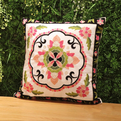 Sofa Decorative Pillows, Embroider Flower Cotton Pillow Covers, Cotton Flower Decorative Pillows, Farmhouse Decorative Throw Pillows for Couch-Silvia Home Craft