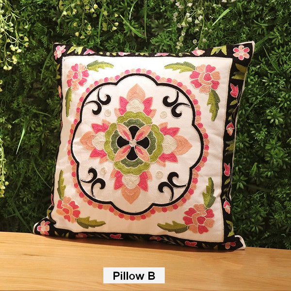 Cotton Flower Decorative Pillows, Sofa Decorative Pillows, Embroider Flower Cotton Pillow Covers, Farmhouse Decorative Throw Pillows for Couch-Silvia Home Craft