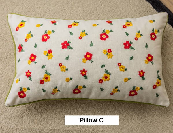 Spring Flower Decorative Pillows for Dining Room, Embroider Flower Cotton Pillow Covers, Decorative Pillows for Sofa, Farmhouse Decorative Pillows for Couch-Silvia Home Craft