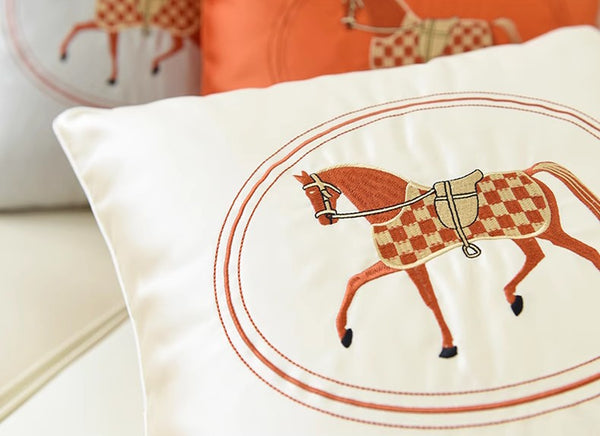 Embroider Horse Pillow Covers, Modern Decorative Throw Pillows, Horse Decorative Throw Pillows for Couch, Modern Sofa Decorative Pillows-Silvia Home Craft