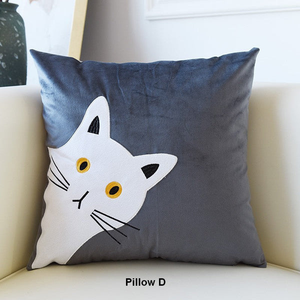 Lovely Cat Pillow Covers for Kid's Room, Modern Sofa Decorative Pillows, Cat Decorative Throw Pillows for Couch, Modern Decorative Throw Pillows-Silvia Home Craft