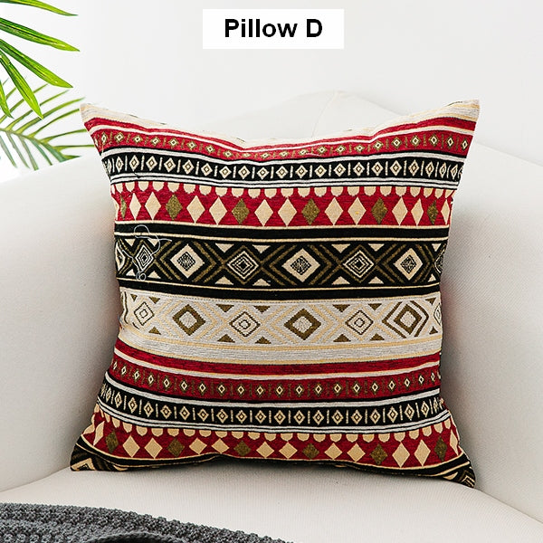 Oriental Throw Pillow for Couch, Bohemian Decorative Sofa Pillows, Geometric Pattern Chenille Throw Pillows-Silvia Home Craft