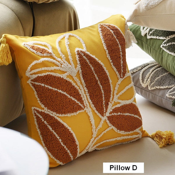 Contemporary Modern Sofa Pillow Covers, Square Modern Throw Pillows for Couch, Leaf Decorative Pillows for Bedroom, Modern Decorative Pillows for Interior Design-Silvia Home Craft