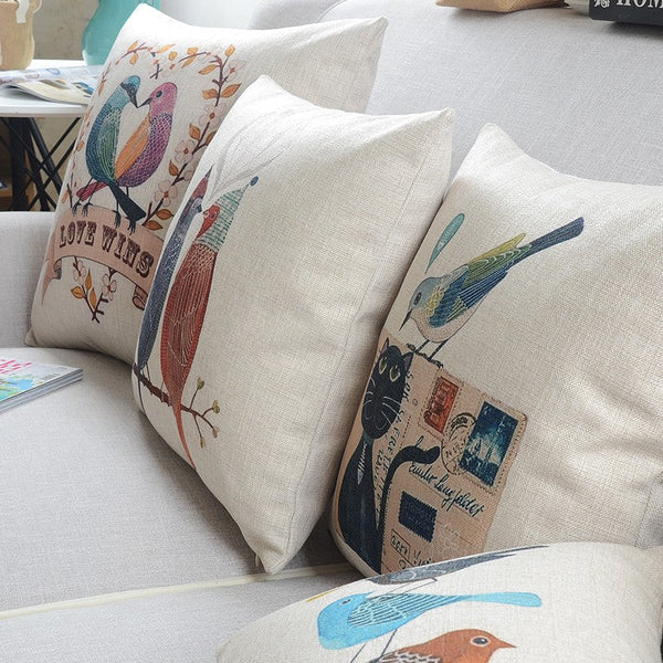 Modern Sofa Decorative Pillows for Children's Room, Singing Birds Decorative Throw Pillows, Love Birds Throw Pillows for Couch, Decorative Pillow Covers-Silvia Home Craft