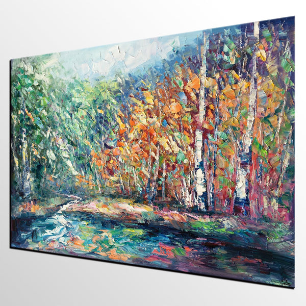 Landscape Painting, Autumn Tree Wall Art, Large Canvas Art, Custom Large Original Artwork, Canvas Painting-Silvia Home Craft