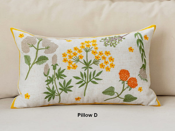 Spring Flower Decorative Throw Pillows, Decorative Pillows for Couch, Farmhouse Sofa Decorative Pillows, Embroider Flower Cotton Pillow Covers-Silvia Home Craft