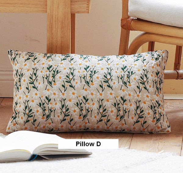 Decorative Pillows for Couch, Farmhouse Decorative Pillows for Sofa, Embroider Flower Cotton Pillow Covers, Spring Flower Decorative Pillows for Bedroom-Silvia Home Craft