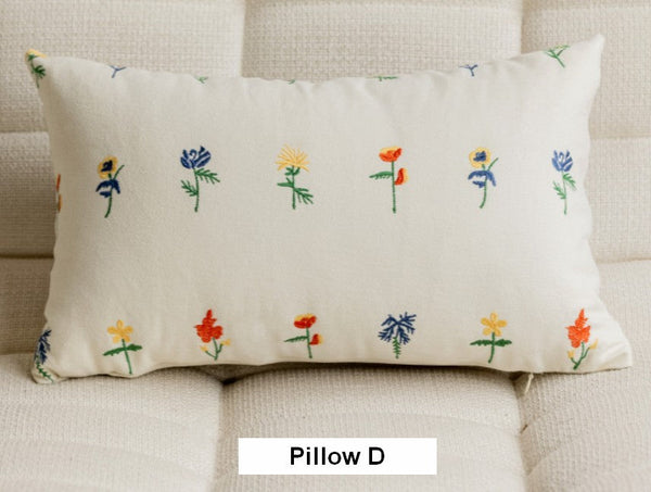 Decorative Pillows for Couch, Farmhouse Decorative Pillows for Sofa, Embroider Flower Cotton Pillow Covers, Spring Flower Decorative Pillows for Bedroom-Silvia Home Craft