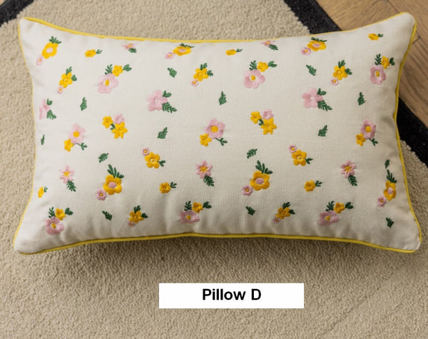 Embroider Flower Cotton Pillow Covers, Spring Flower Decorative Pillows for Dining Room, Decorative Pillows for Sofa, Farmhouse Decorative Pillows for Couch-Silvia Home Craft