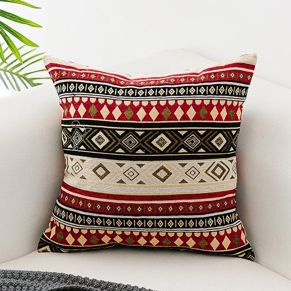 Oriental Throw Pillow for Couch, Bohemian Decorative Sofa Pillows, Geometric Pattern Chenille Throw Pillows-Silvia Home Craft