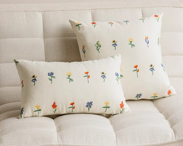 Decorative Pillows for Couch, Farmhouse Decorative Pillows for Sofa, Embroider Flower Cotton Pillow Covers, Spring Flower Decorative Pillows for Bedroom-Silvia Home Craft