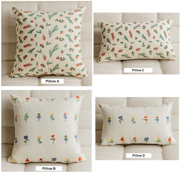 Decorative Pillows for Couch, Farmhouse Decorative Pillows for Sofa, Embroider Flower Cotton Pillow Covers, Spring Flower Decorative Pillows for Bedroom-Silvia Home Craft