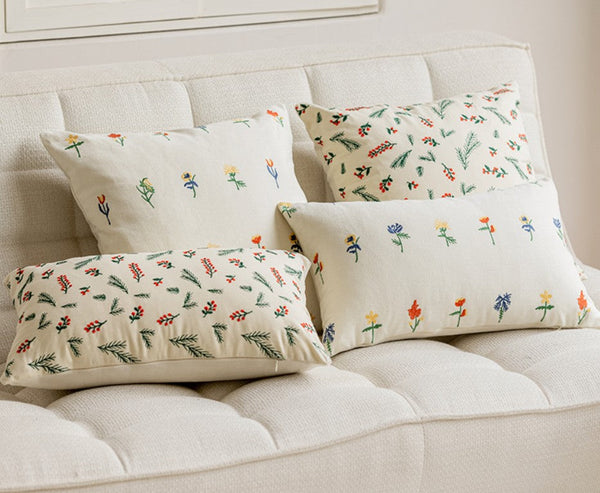 Decorative Pillows for Couch, Farmhouse Decorative Pillows for Sofa, Embroider Flower Cotton Pillow Covers, Spring Flower Decorative Pillows for Bedroom-Silvia Home Craft