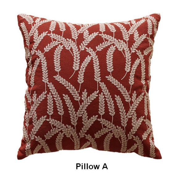 Decorative Pillows for Couch, Farmhouse Sofa Decorative Pillows, Wheat Stalk Pumpkin Decorative Throw Pillows, Embroider Cotton Pillow Covers-Silvia Home Craft