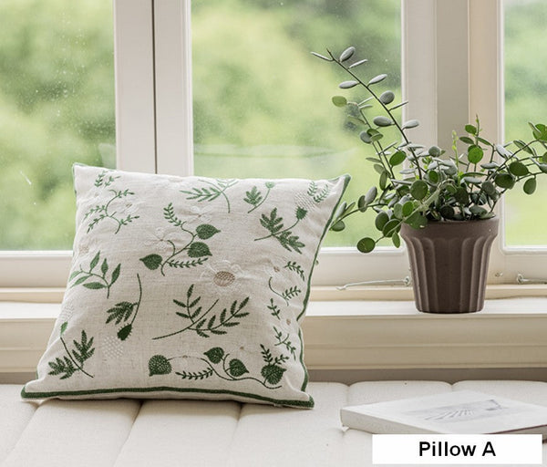 Decorative Pillows for Sofa, Farmhouse Decorative Pillows for Couch, Embroider Flower Cotton Pillow Covers, Spring Flower Decorative Pillows for Bedroom-Silvia Home Craft