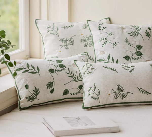 Decorative Pillows for Sofa, Farmhouse Decorative Pillows for Couch, Embroider Flower Cotton Pillow Covers, Spring Flower Decorative Pillows for Bedroom-Silvia Home Craft