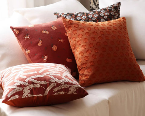 Decorative Pillows for Couch, Farmhouse Sofa Decorative Pillows, Wheat Stalk Pumpkin Decorative Throw Pillows, Embroider Cotton Pillow Covers-Silvia Home Craft