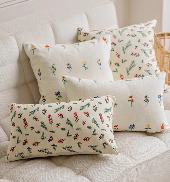 Decorative Pillows for Couch, Farmhouse Decorative Pillows for Sofa, Embroider Flower Cotton Pillow Covers, Spring Flower Decorative Pillows for Bedroom-Silvia Home Craft