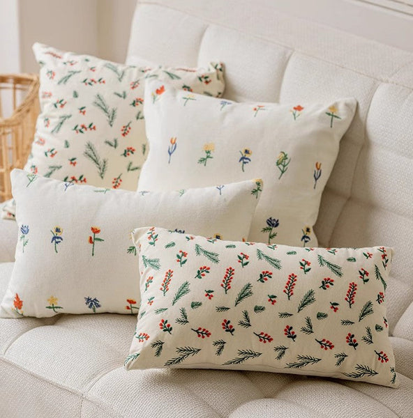 Decorative Pillows for Couch, Farmhouse Decorative Pillows for Sofa, Embroider Flower Cotton Pillow Covers, Spring Flower Decorative Pillows for Bedroom-Silvia Home Craft