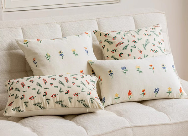 Decorative Pillows for Couch, Farmhouse Decorative Pillows for Sofa, Embroider Flower Cotton Pillow Covers, Spring Flower Decorative Pillows for Bedroom-Silvia Home Craft