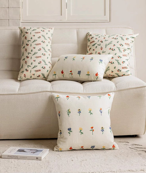 Decorative Pillows for Couch, Farmhouse Decorative Pillows for Sofa, Embroider Flower Cotton Pillow Covers, Spring Flower Decorative Pillows for Bedroom-Silvia Home Craft