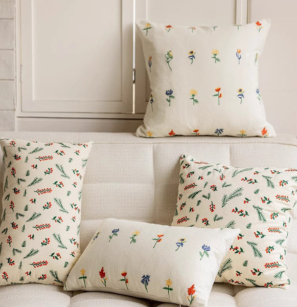 Decorative Pillows for Couch, Farmhouse Decorative Pillows for Sofa, Embroider Flower Cotton Pillow Covers, Spring Flower Decorative Pillows for Bedroom-Silvia Home Craft