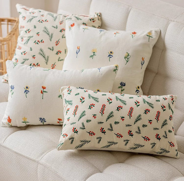 Decorative Pillows for Couch, Farmhouse Decorative Pillows for Sofa, Embroider Flower Cotton Pillow Covers, Spring Flower Decorative Pillows for Bedroom-Silvia Home Craft