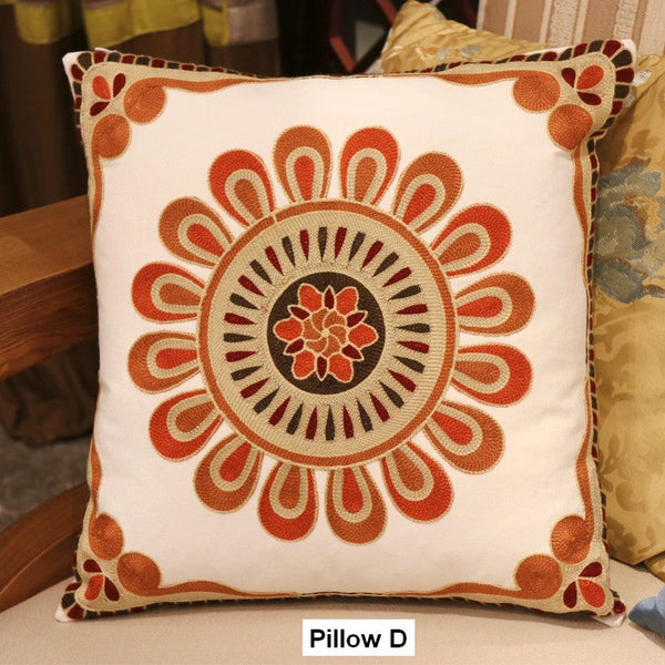 Modern Sofa Pillows for Couch, Embroider Flower Cotton Pillow Covers, Cotton Flower Decorative Pillows, Farmhouse Decorative Sofa Pillows-Silvia Home Craft