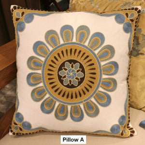 Modern Sofa Pillows for Couch, Embroider Flower Cotton Pillow Covers, Cotton Flower Decorative Pillows, Farmhouse Decorative Sofa Pillows-Silvia Home Craft