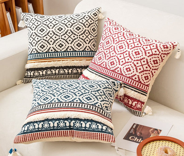 Contemporary Modern Pillow Covers, Square Pillows for Couch, Oriental Decorative Throw Pillows for Bedroom, Bohemian Decorative Sofa Pillows-Silvia Home Craft